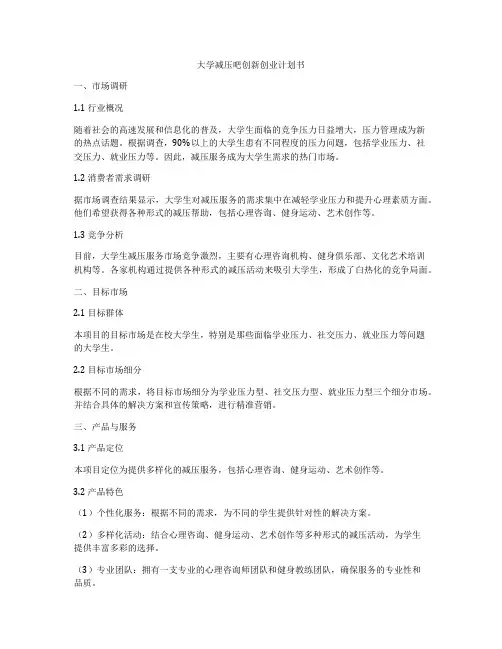 大学减压吧创新创业计划书