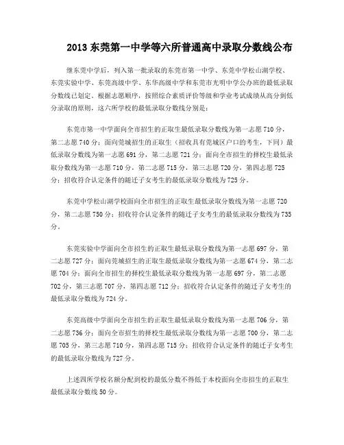 2013中高考录取分数线