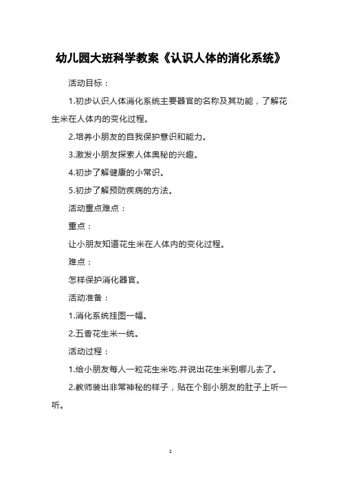 幼儿园大班科学教案《认识人体的消化系统》