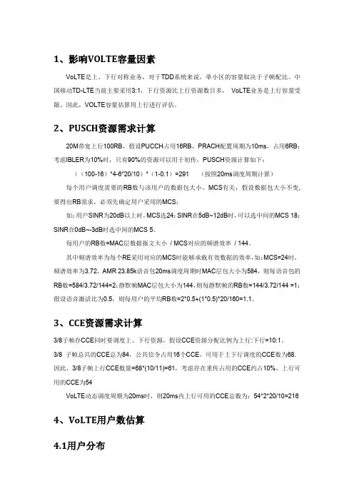 VOLTE容量估算方法