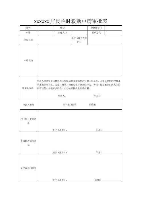XXXXX居民临时救助申请审批表