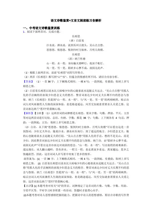 语文诗歌鉴赏+文言文阅读练习含解析
