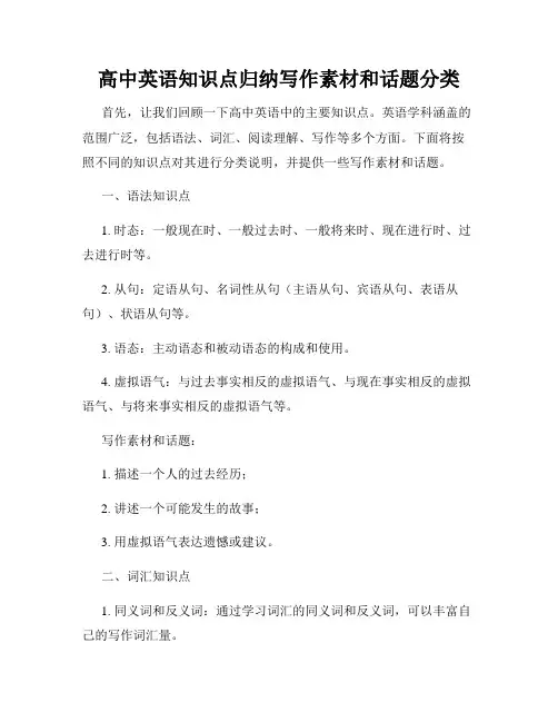 高中英语知识点归纳写作素材和话题分类