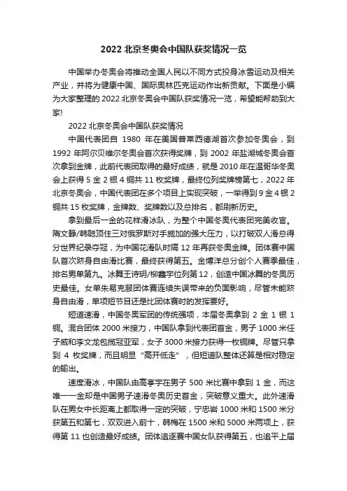 2022北京冬奥会中国队获奖情况一览