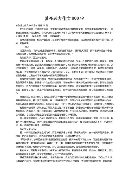 梦在远方作文800字（精选11篇）