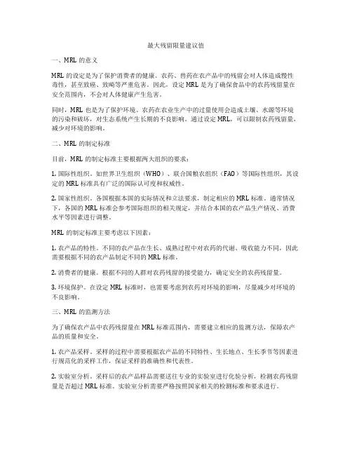 最大残留限量建议值