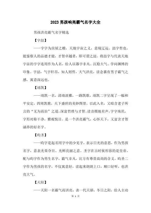 2023男孩响亮霸气名字大全