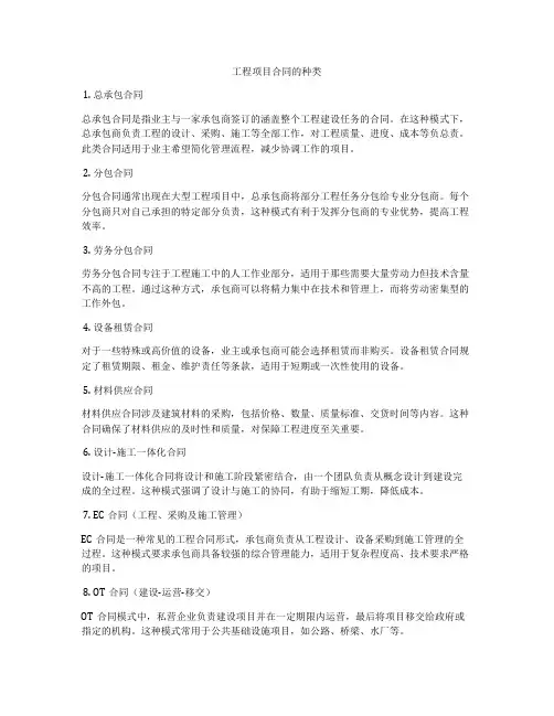 工程项目合同的种类