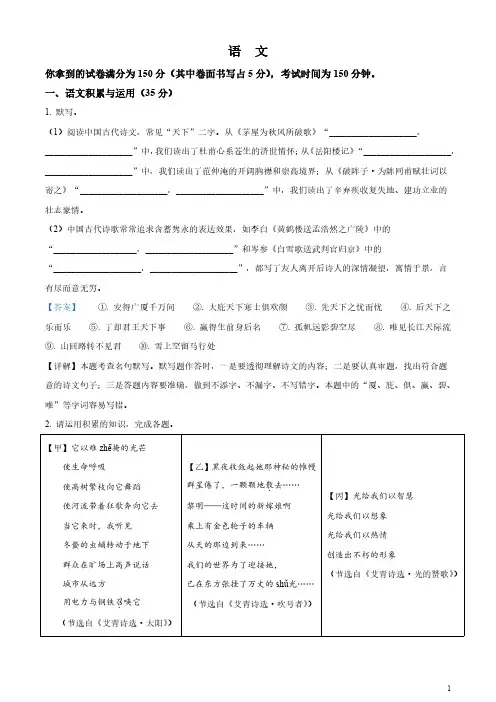 2024年安徽省中考语文真题(解析附作文版)