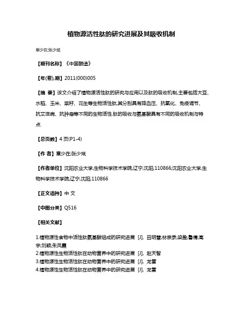植物源活性肽的研究进展及其吸收机制