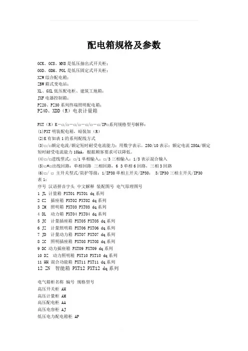 配电箱型号及规格