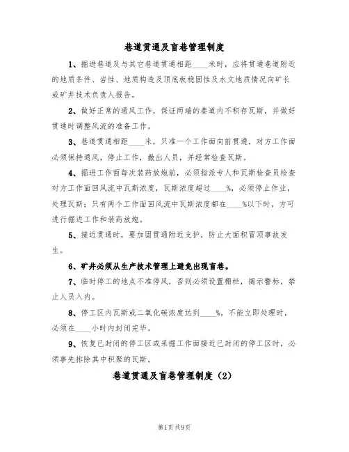 巷道贯通及盲巷管理制度(5篇)