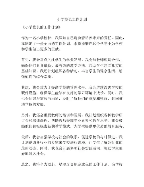 小学校长工作计划