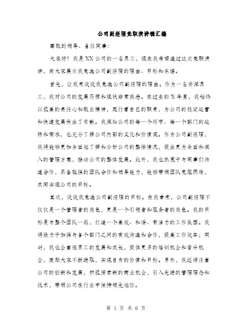 公司副经理竞职演讲稿汇编（3篇）