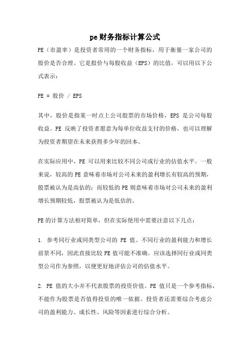 pe财务指标计算公式