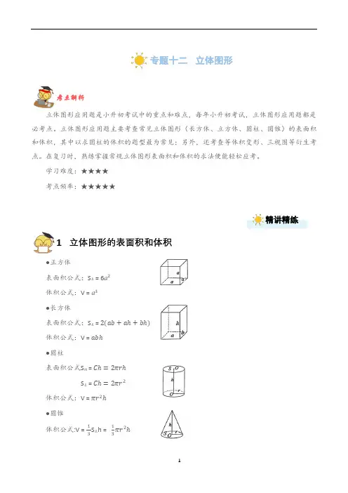 小升初数学专题十二含详解：立体图形