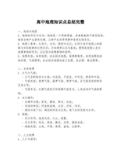 高中地理知识点总结完整