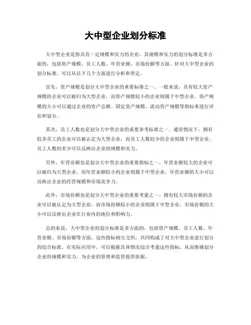 大中型企业划分标准