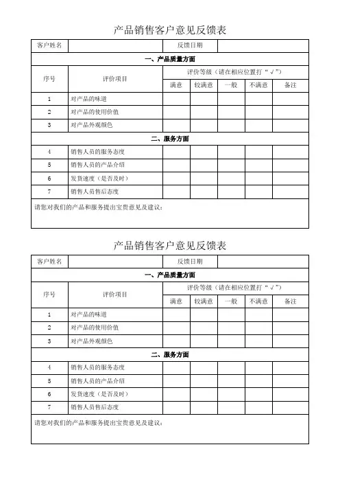 客户意见反馈表模板表格(可修改)