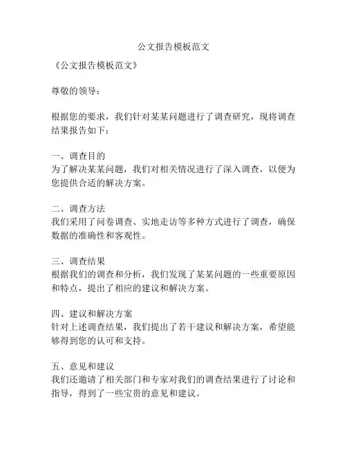 公文报告模板范文