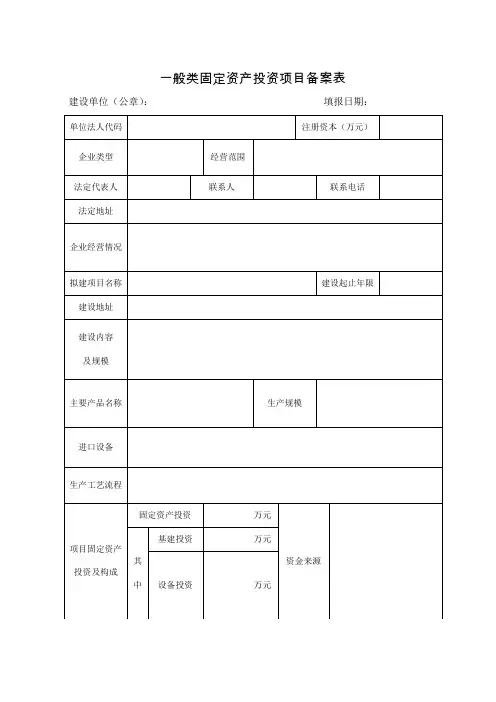 一般类固定资产投资项目备案表