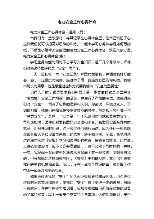 电力安全工作心得体会（通用6篇）
