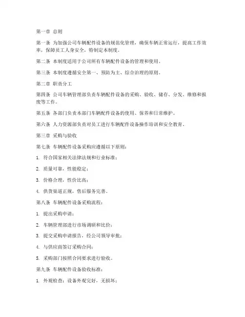 车辆配件设备管理制度范本