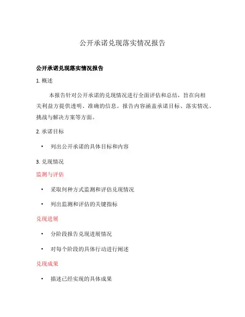公开承诺兑现落实情况报告