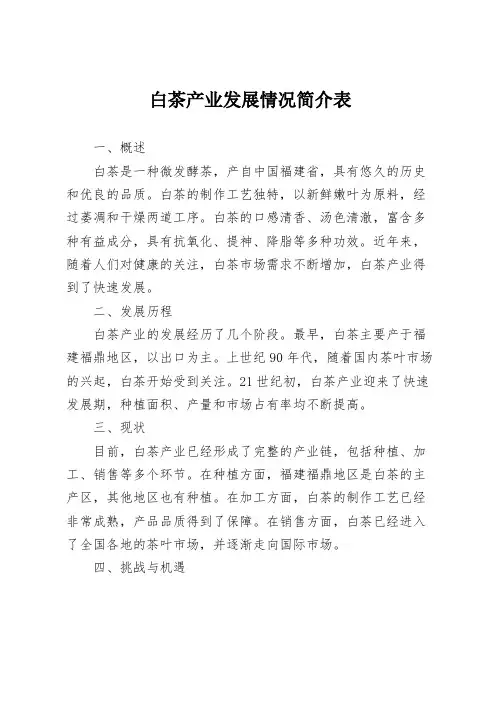 白茶产业发展情况简介表