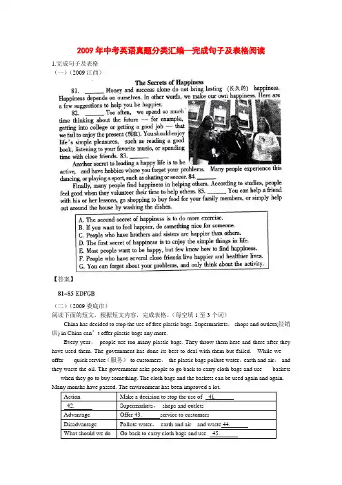 中考英语真题分类汇编—完成句子及表格阅读(答案与讲解)