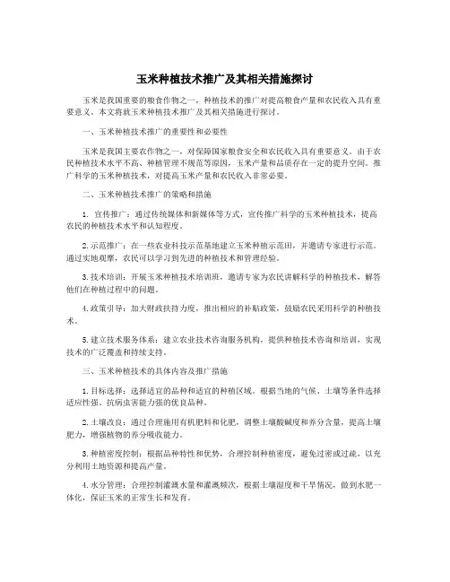 玉米种植技术推广及其相关措施探讨