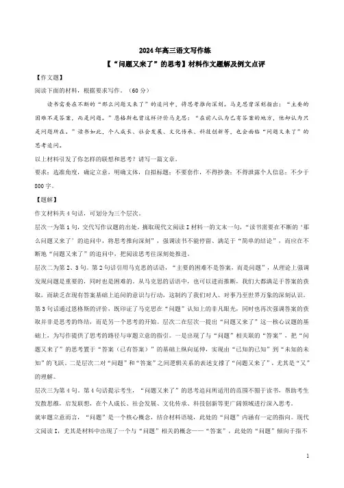 2024年高三语文写作练【“问题又来了”的思考】材料作文题解及例文点评