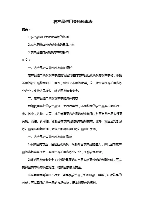 农产品进口关税税率表