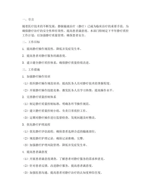下半年静疗质控工作计划