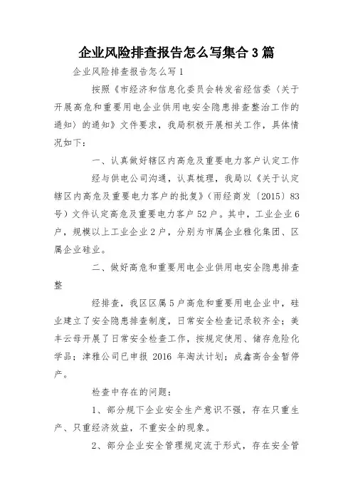 企业风险排查报告怎么写集合3篇