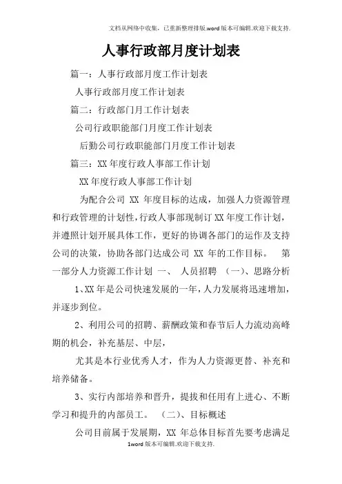 人事行政部月度计划表