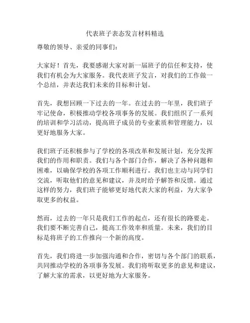 代表班子表态发言材料精选