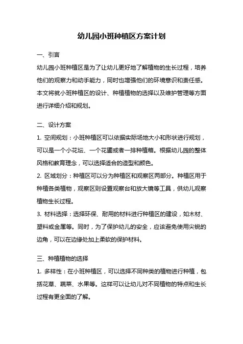 幼儿园小班种植区方案计划
