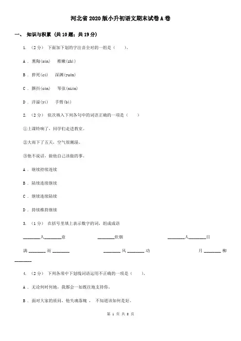 河北省2020版小升初语文期末试卷A卷(新版)