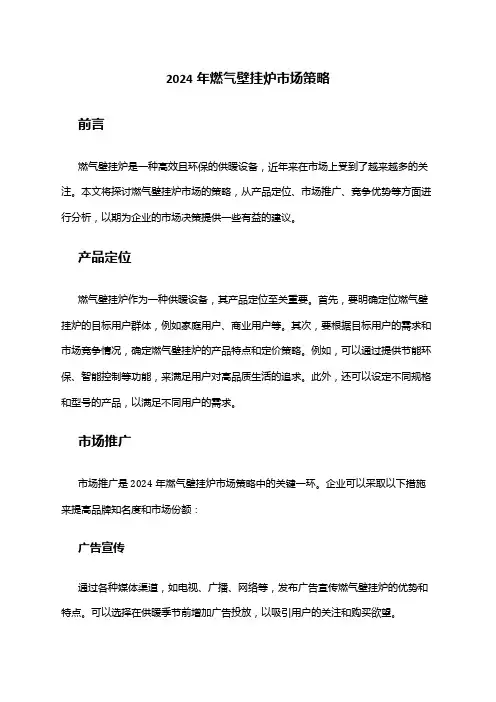 2024年燃气壁挂炉市场策略
