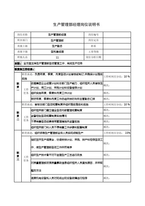 制鞋企业生产管理部经理岗位说明书样本