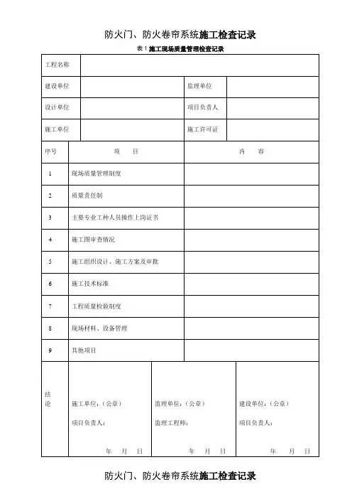 防火门防火卷帘施工现场质量管理检查记录02069