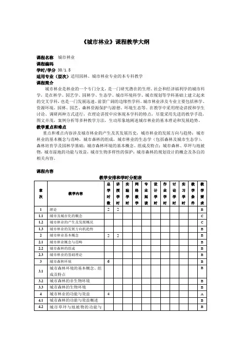 城市林业教学大纲