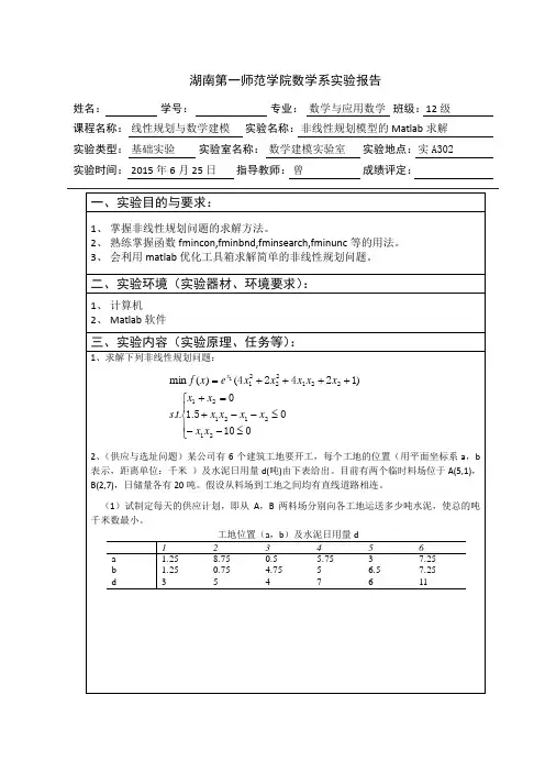 数学建模4-非线性规划模型求解