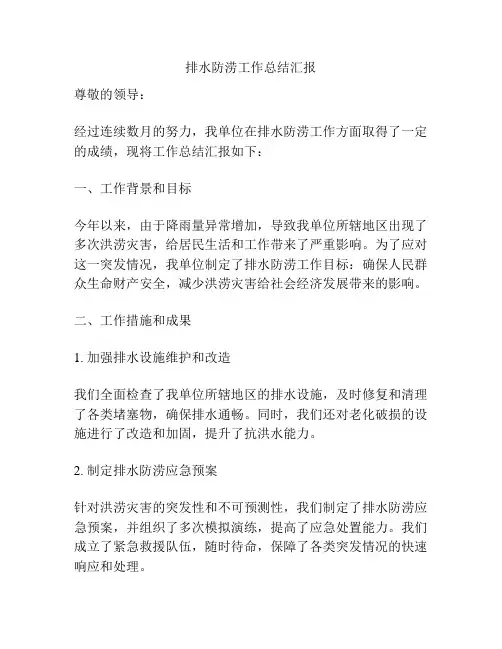 排水防涝工作总结汇报