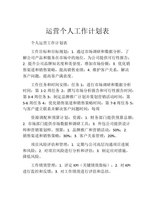 运营个人工作计划表
