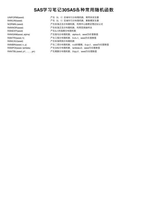 SAS学习笔记30SAS各种常用随机函数