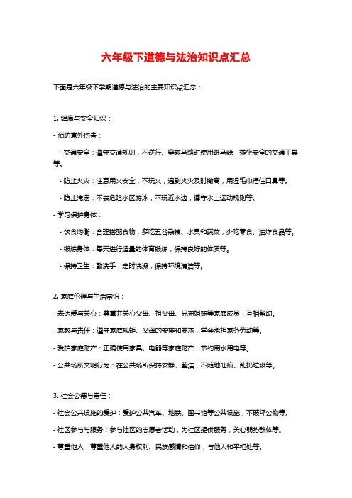 六年级下道德与法治知识点汇总