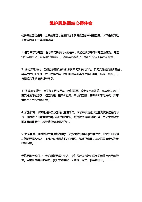 维护民族团结心得体会