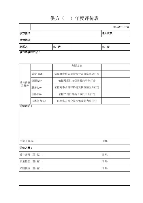 合格供方年度评价表